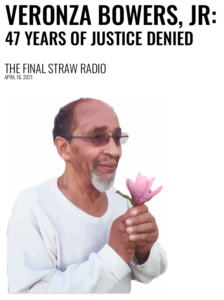 zine cover of our transcription, featuring Veronza Bowers, Jr, holding a flower