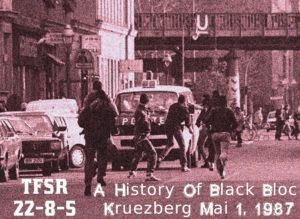 "A picture of Autonomen approaching bulle van to apply damage from May Day 1987"