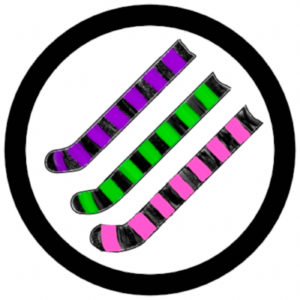An Iron Front logo with the arrows replaced with 3 colors of striped stockings