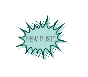 Image description: a gif of a drawing of a blueish cartoony explosion getting larger & smaller. The explosion has the words "new music" on it.